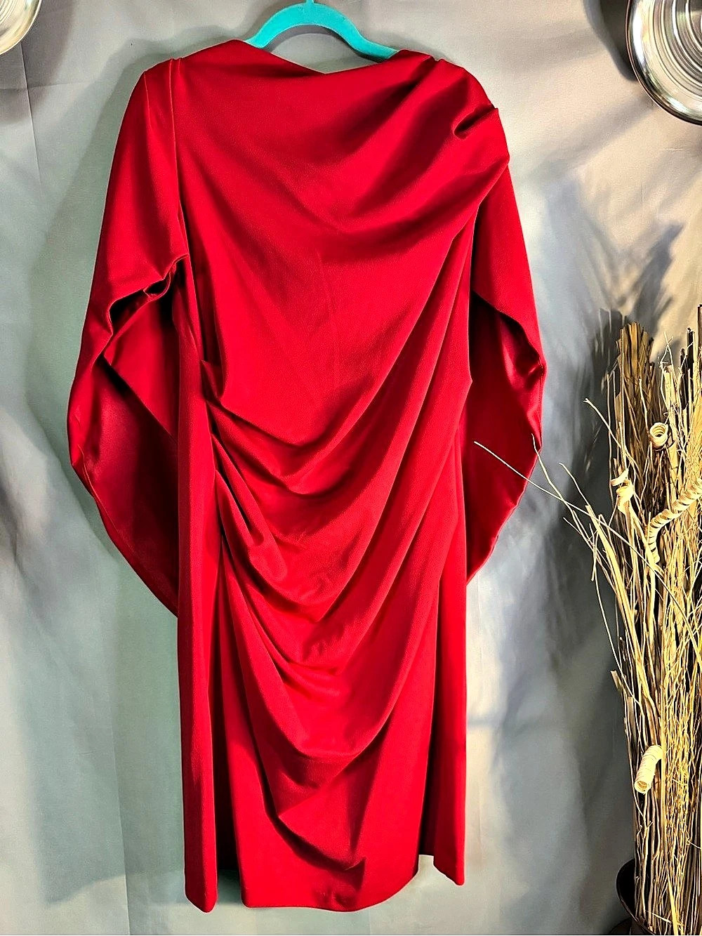 high neck drape extreme cape sleeve dress Cape Sleeve